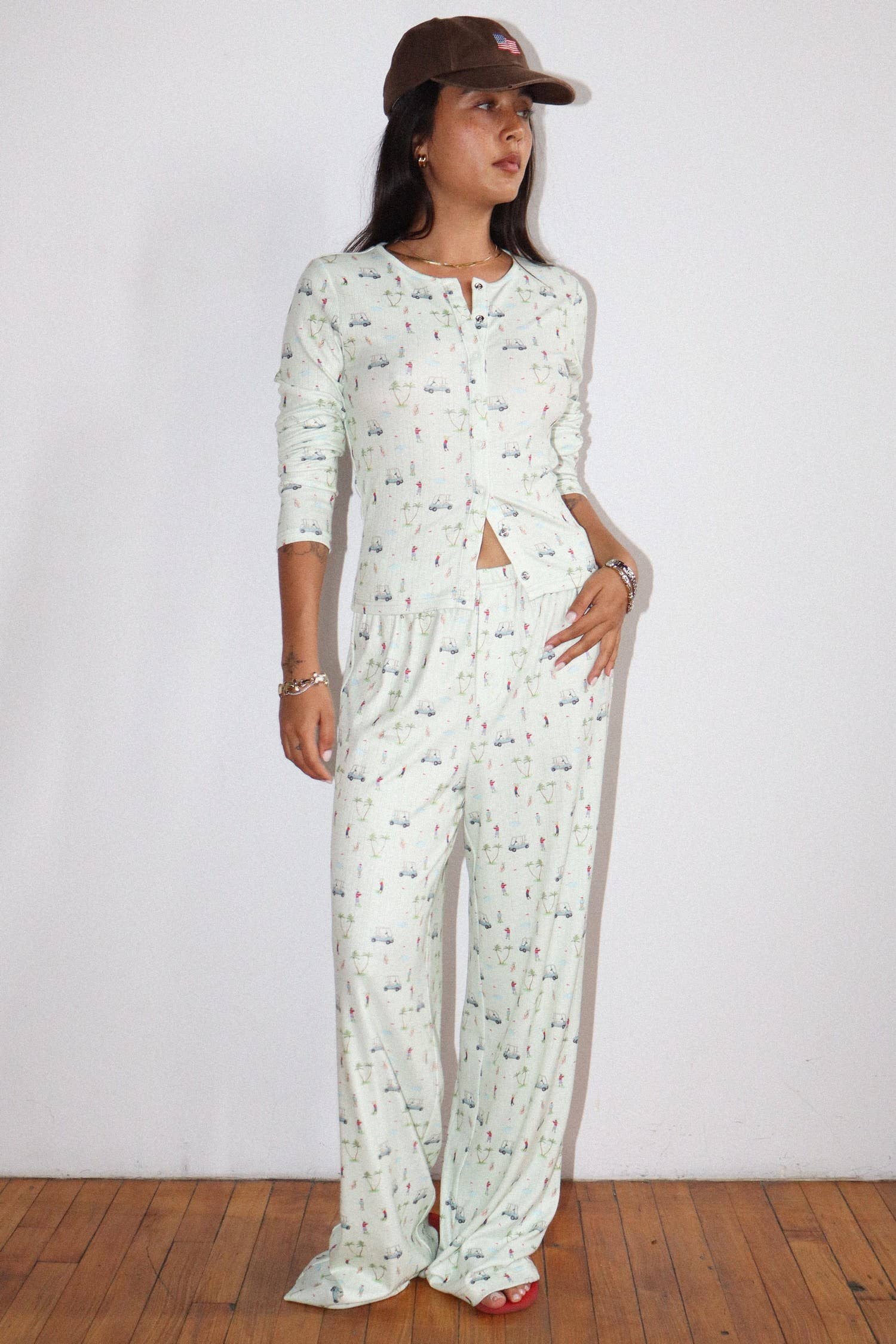 Golf Print Button Cardigan