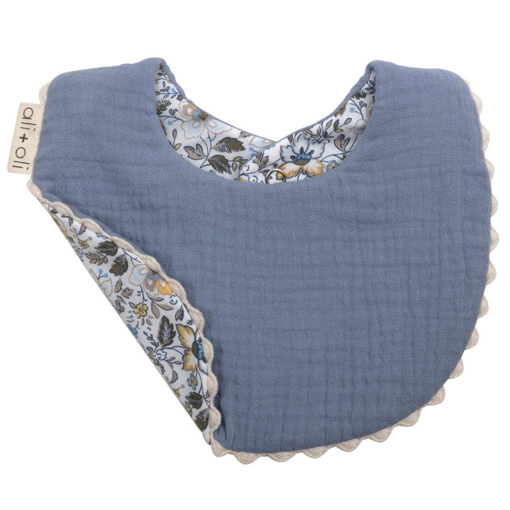 Blue Flowers Muslin Cotton Reversable Baby Bib