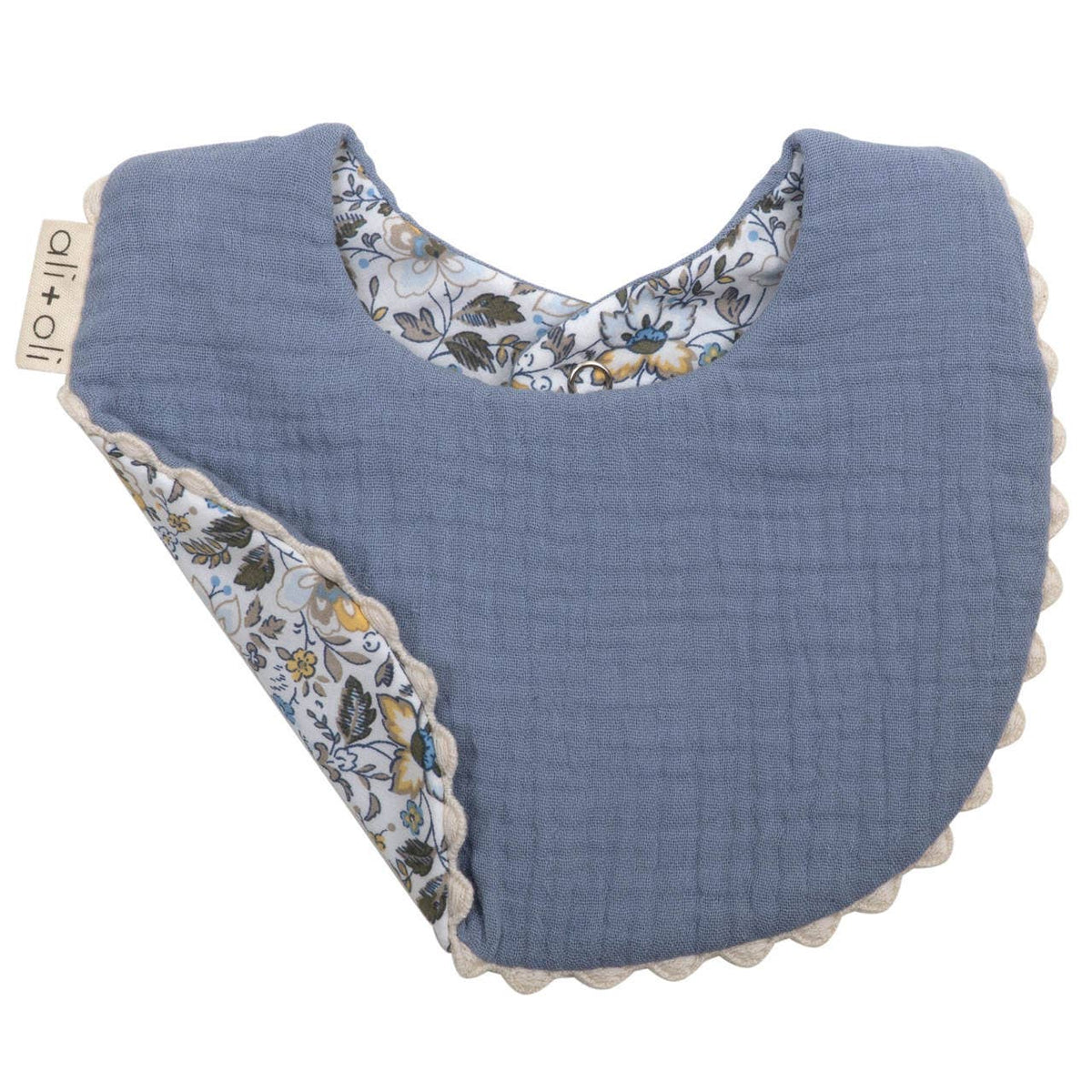 Blue Flowers Muslin Cotton Reversable Baby Bib