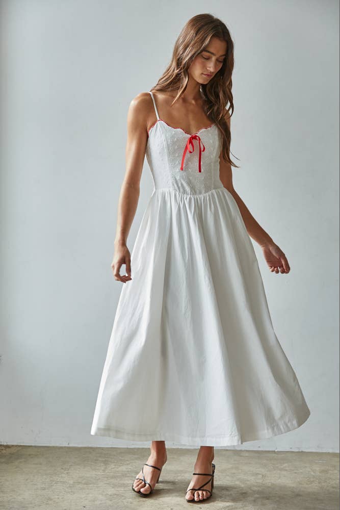 Woven White Cotton Floral Detailed Maxi