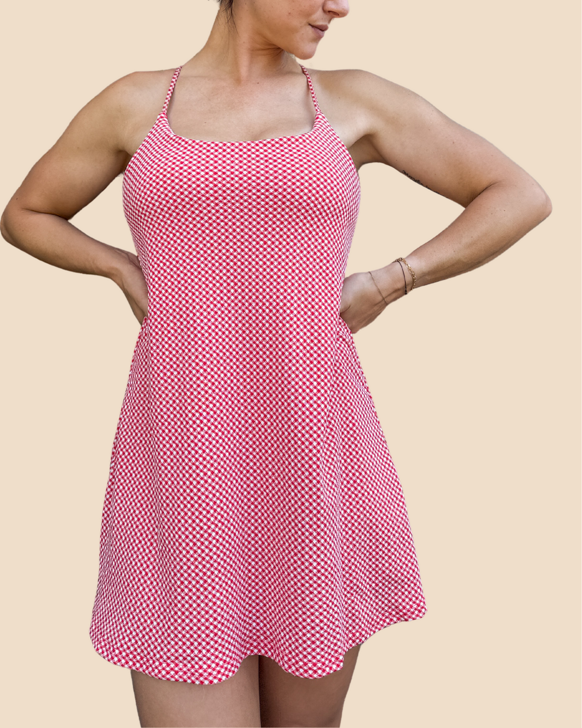Textured Checkered Knit Activewear Dress