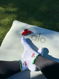 Green Ruffle Cherry Pilates Grip Socks