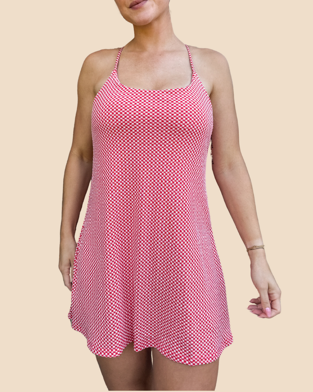 Textured Checkered Knit Activewear Dress