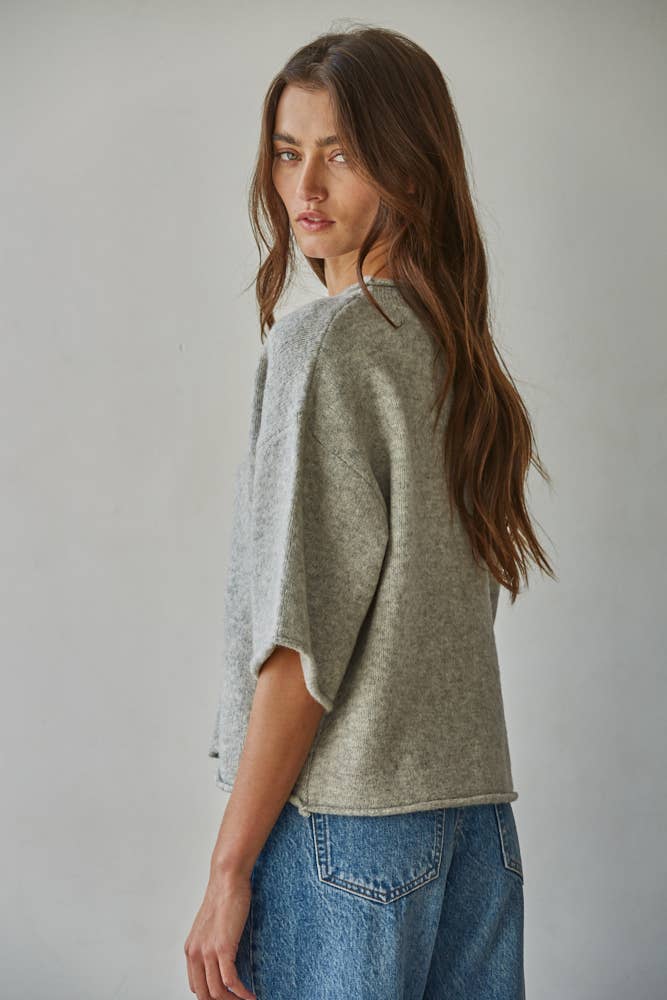 Cozy Knit Quarter Sleeve Button Up Sweater