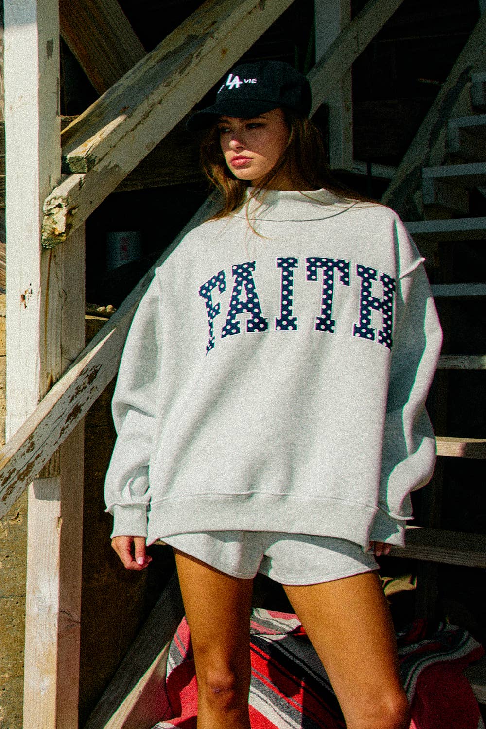 Faith Embroidered Polka Dot Mock Neck