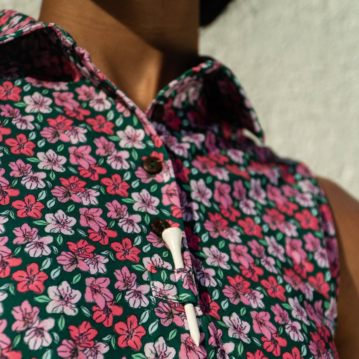 Womens Green and Prink Floral Print Sleeveless Polo