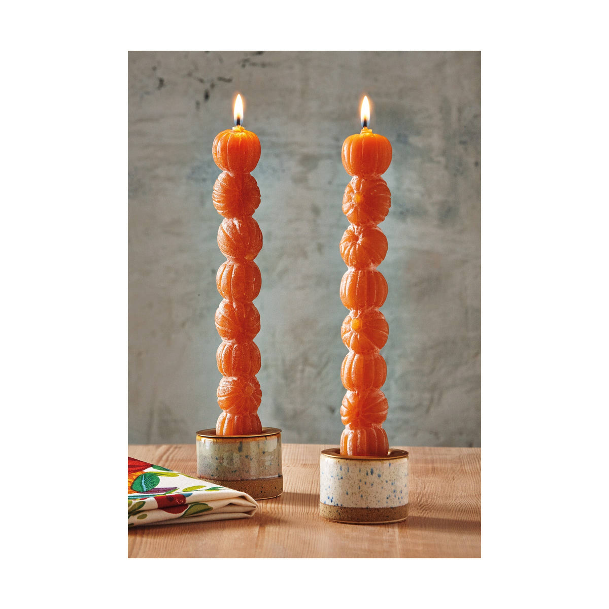Rustic Pumpkin Stack Taper Candles Set of 2 - Pumpkin