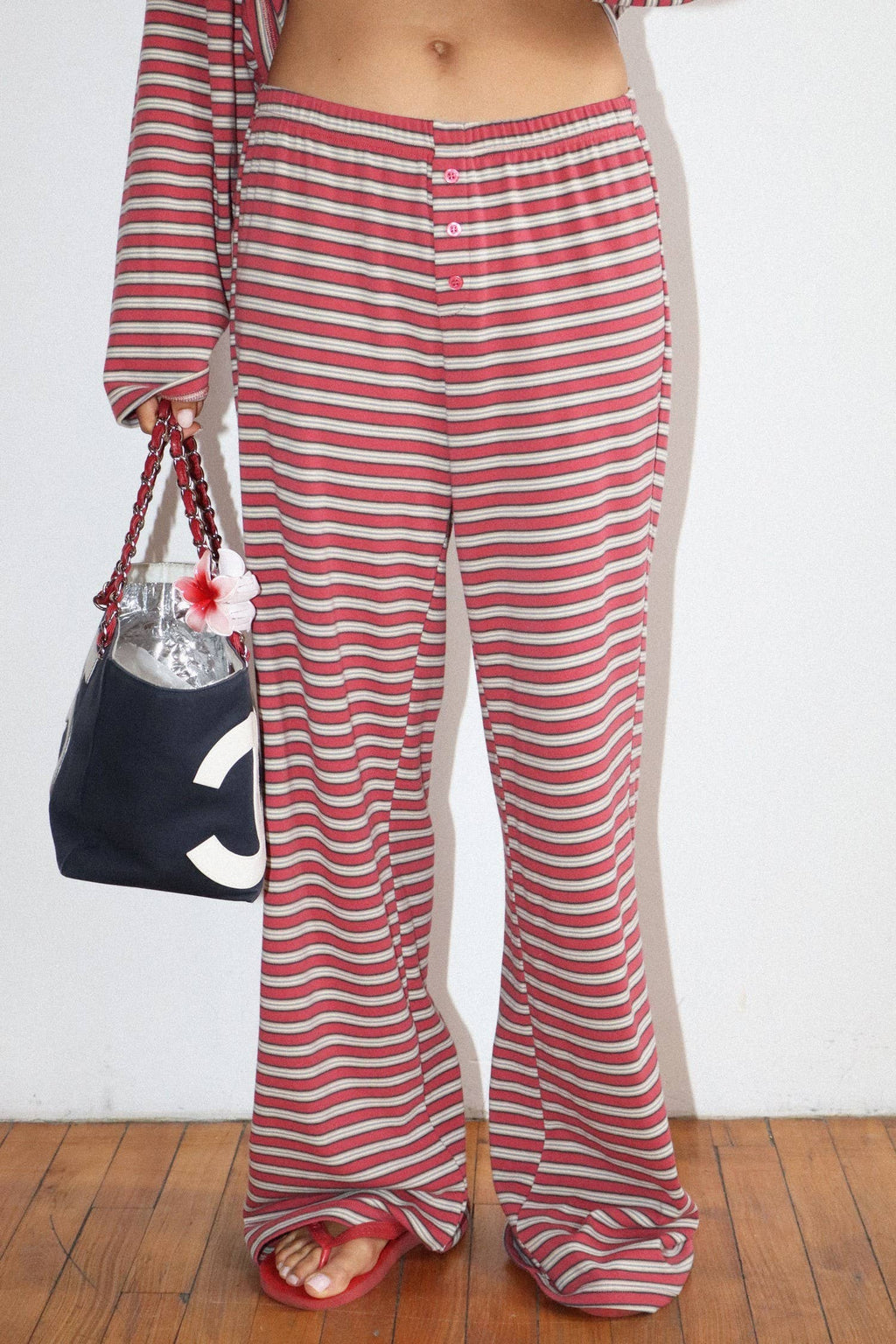 Navy and Red Striped Pants