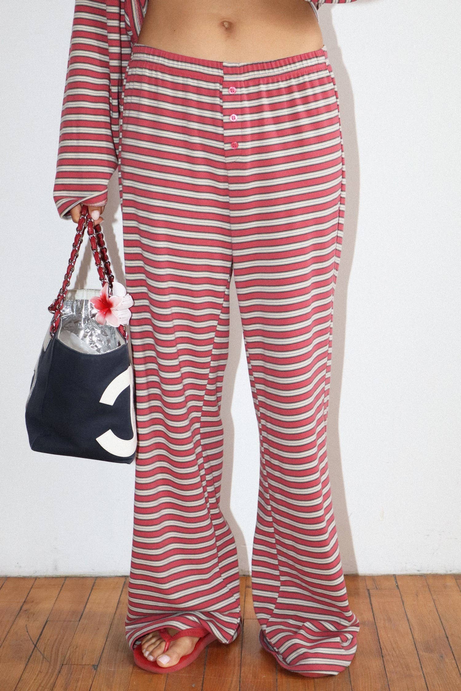 Navy and Red Striped Pants