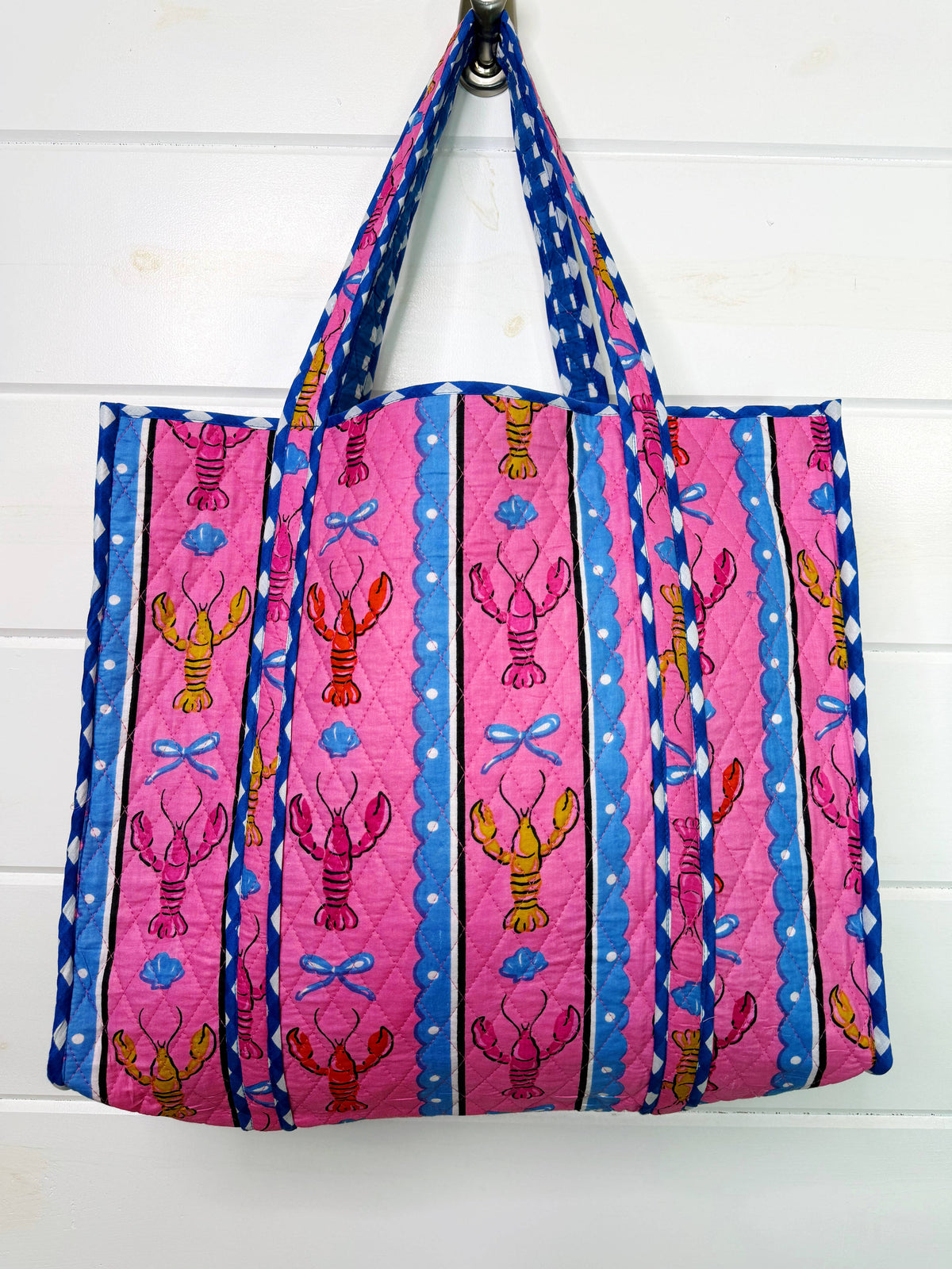 Quilted Pink Lobster Tote Bag