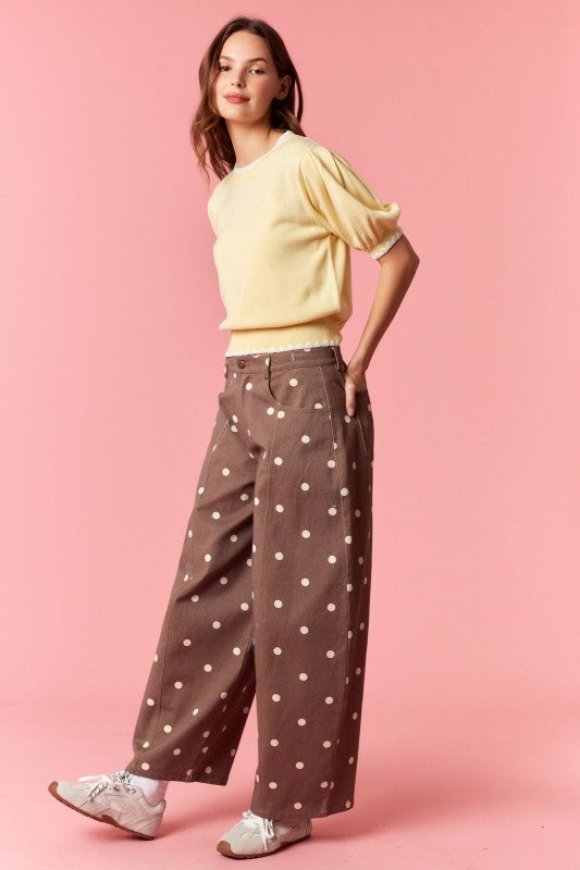 Bonnie Brown Polka Dot Wide Leg Pant