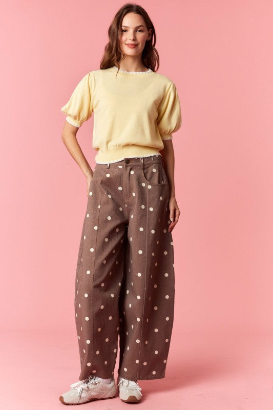 Bonnie Brown Polka Dot Wide Leg Pant