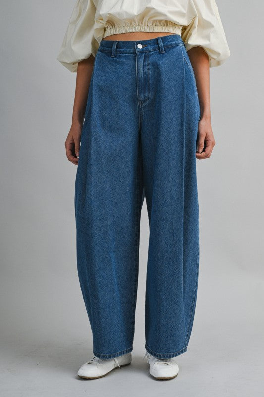 Maggie Mid-Rise Pleat Denim Pants