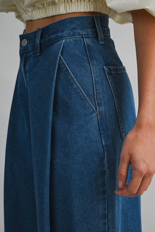 Maggie Mid-Rise Pleat Denim Pants