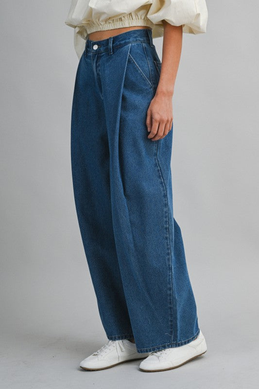 Maggie Mid-Rise Pleat Denim Pants