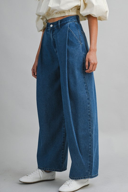 Maggie Mid-Rise Pleat Denim Pants