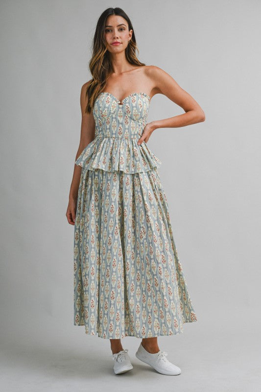 Floral Print Strapless Sweetheart Neck Top