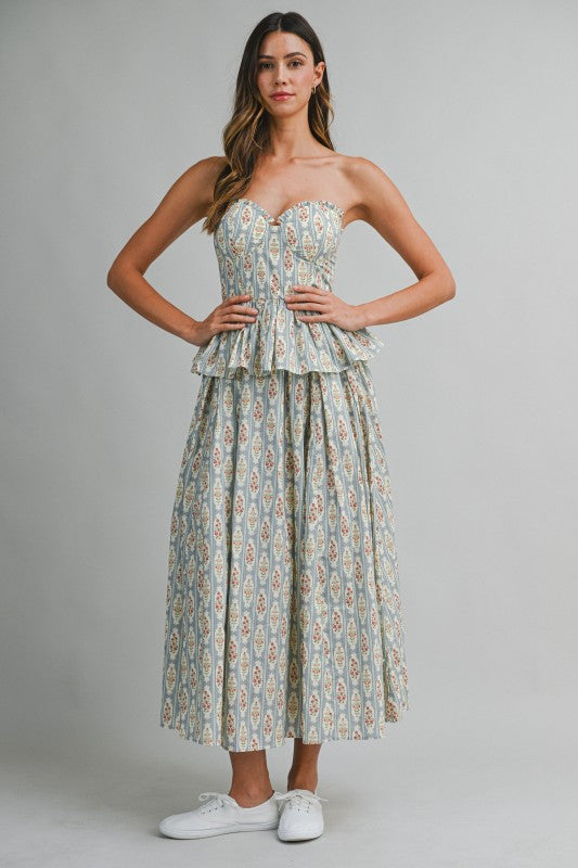 Floral Print Strapless Sweetheart Neck Top