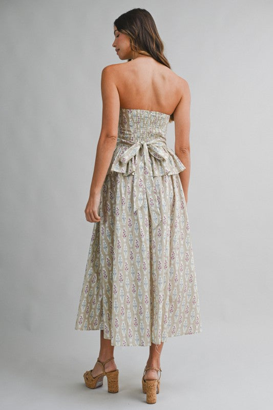 Floral Print Strapless Sweetheart Neck Top