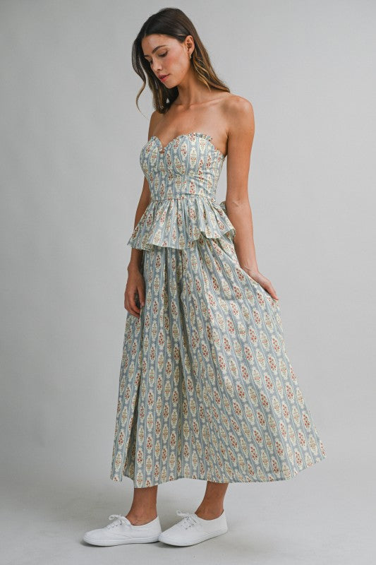 Floral Print Strapless Sweetheart Neck Top