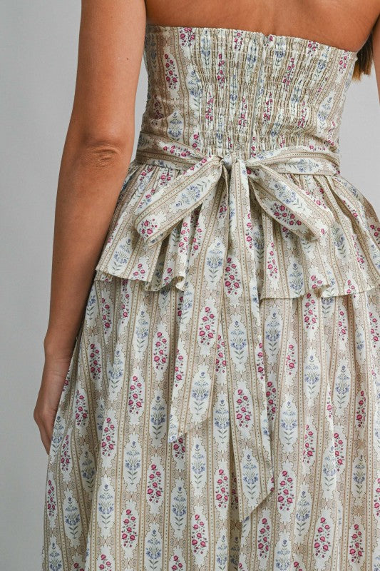 Floral Print Strapless Sweetheart Neck Top