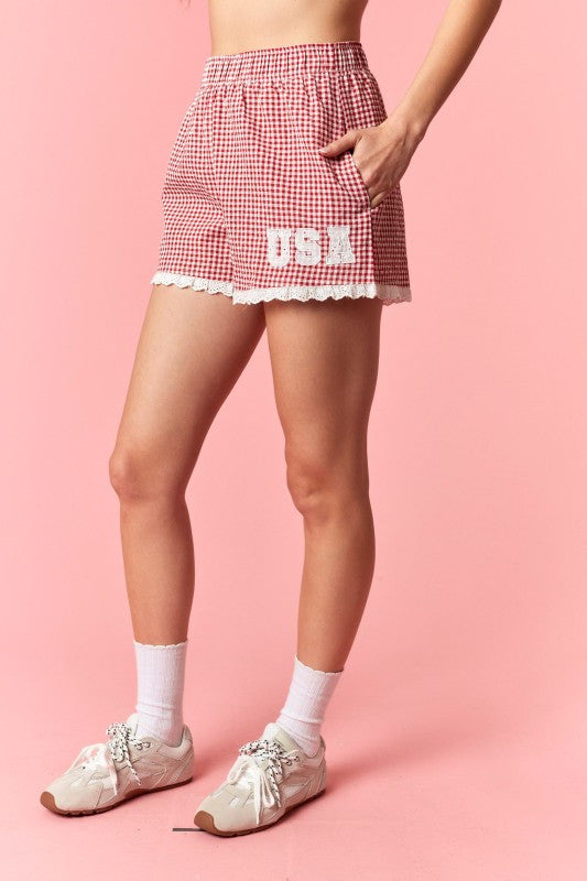 USA Red Gingham Shorts