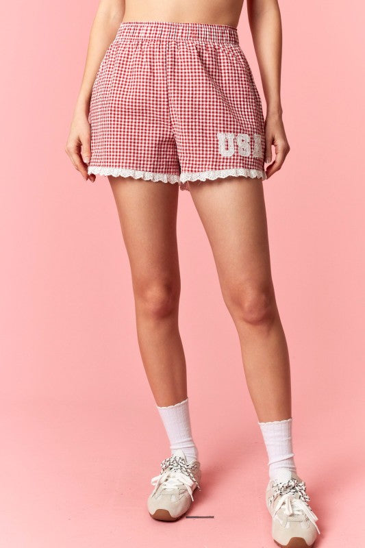 USA Red Gingham Shorts