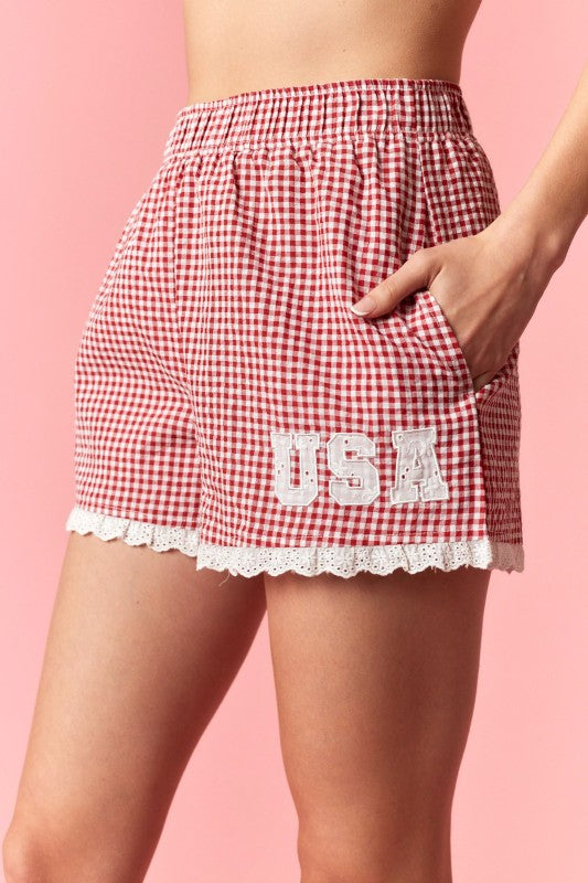 USA Red Gingham Shorts