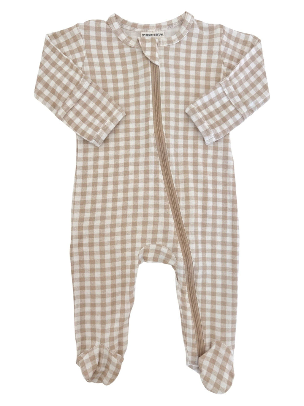 Tan Gingham 2-Way Zip Baby Footie