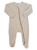 Tan Gingham 2-Way Zip Baby Footie