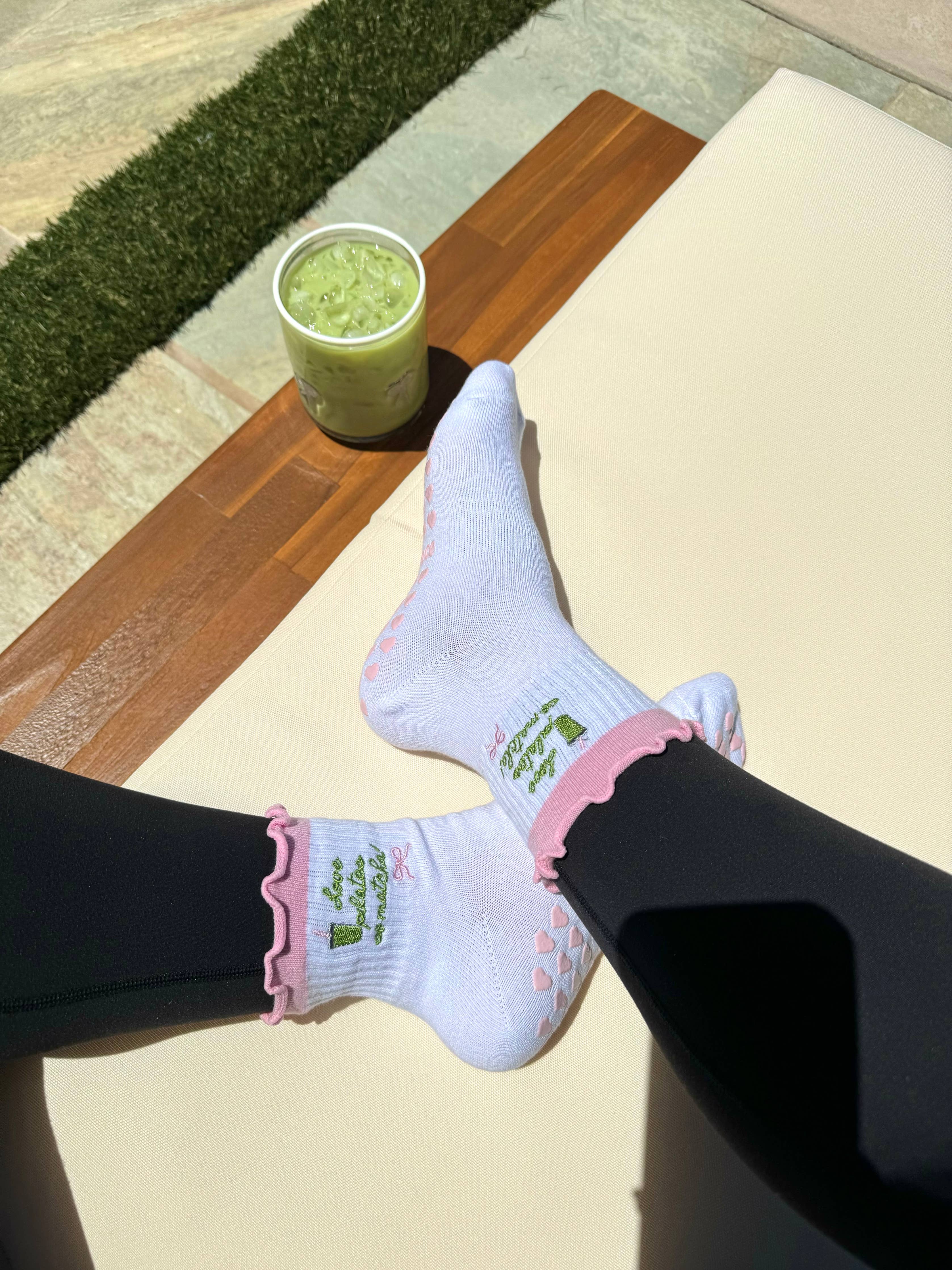 Ruffle Love Pilates So Matcha Pink Grip Socks