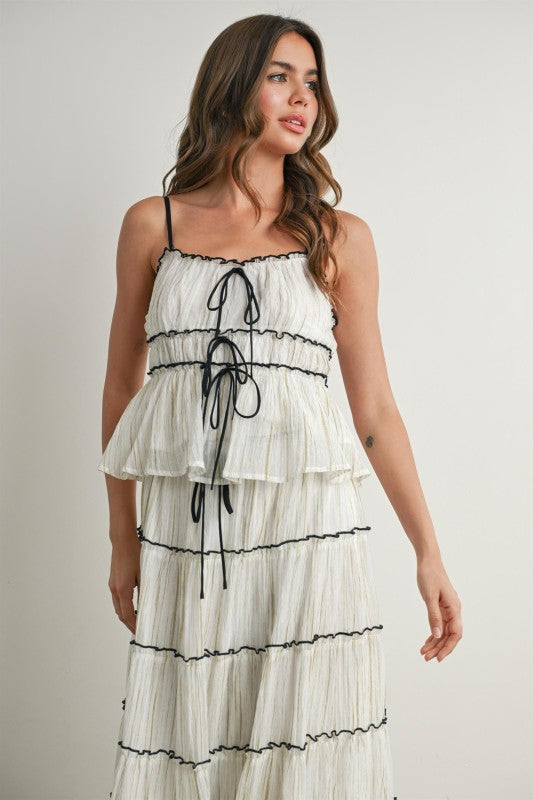 Ruffle Tiered Flowy Sleeveless Tie Front Top