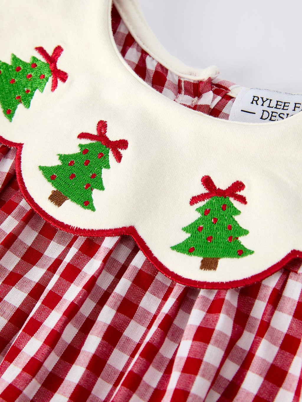 Christmas Tree Embroidery Red Gingham Set