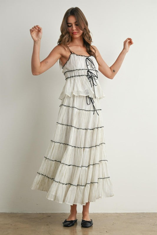 Ruffle Tiered Flowy Maxi Tie Front Skirt