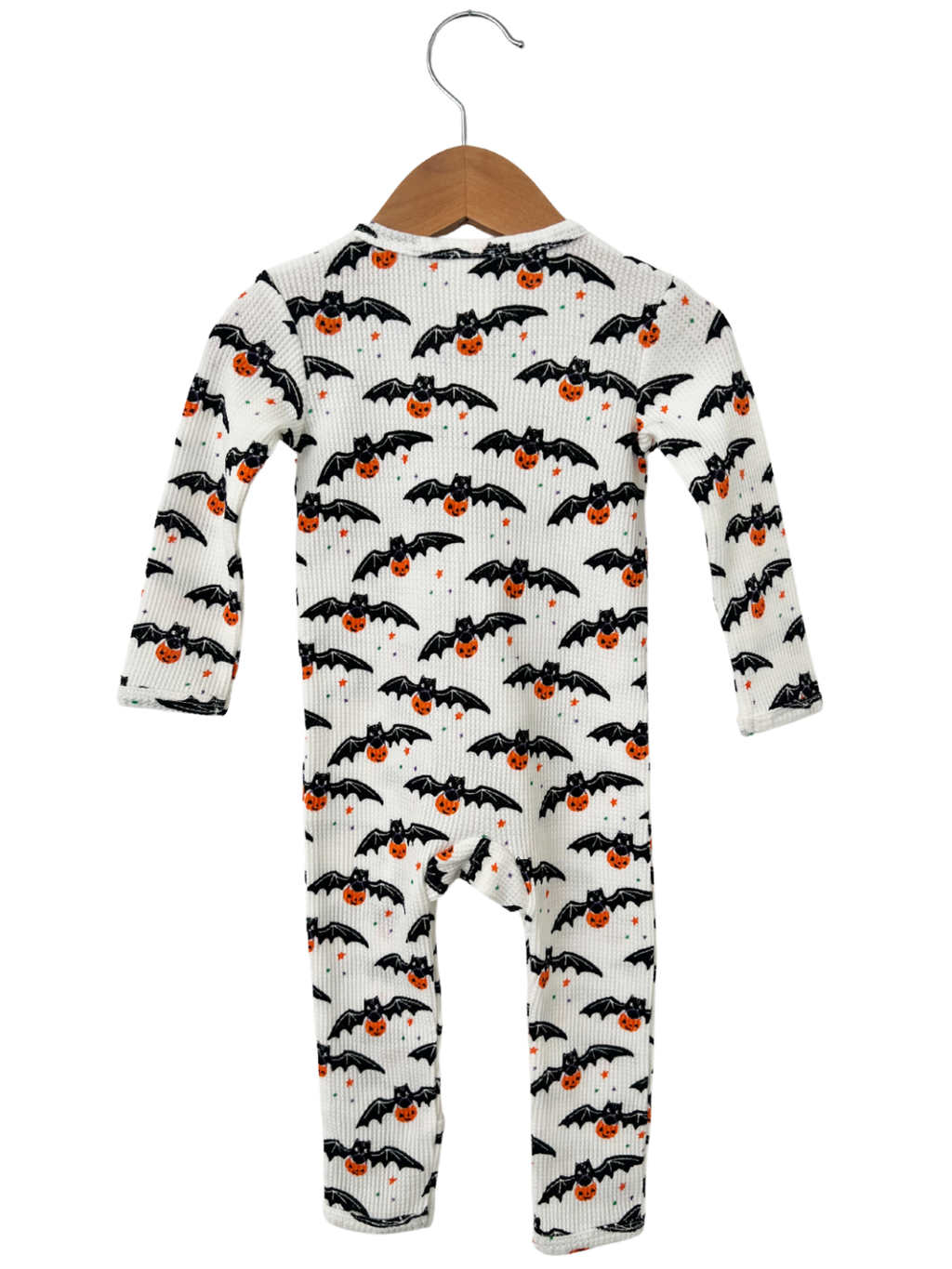 Trick or Treating Bat Organic Waffle Basic Zip Romper