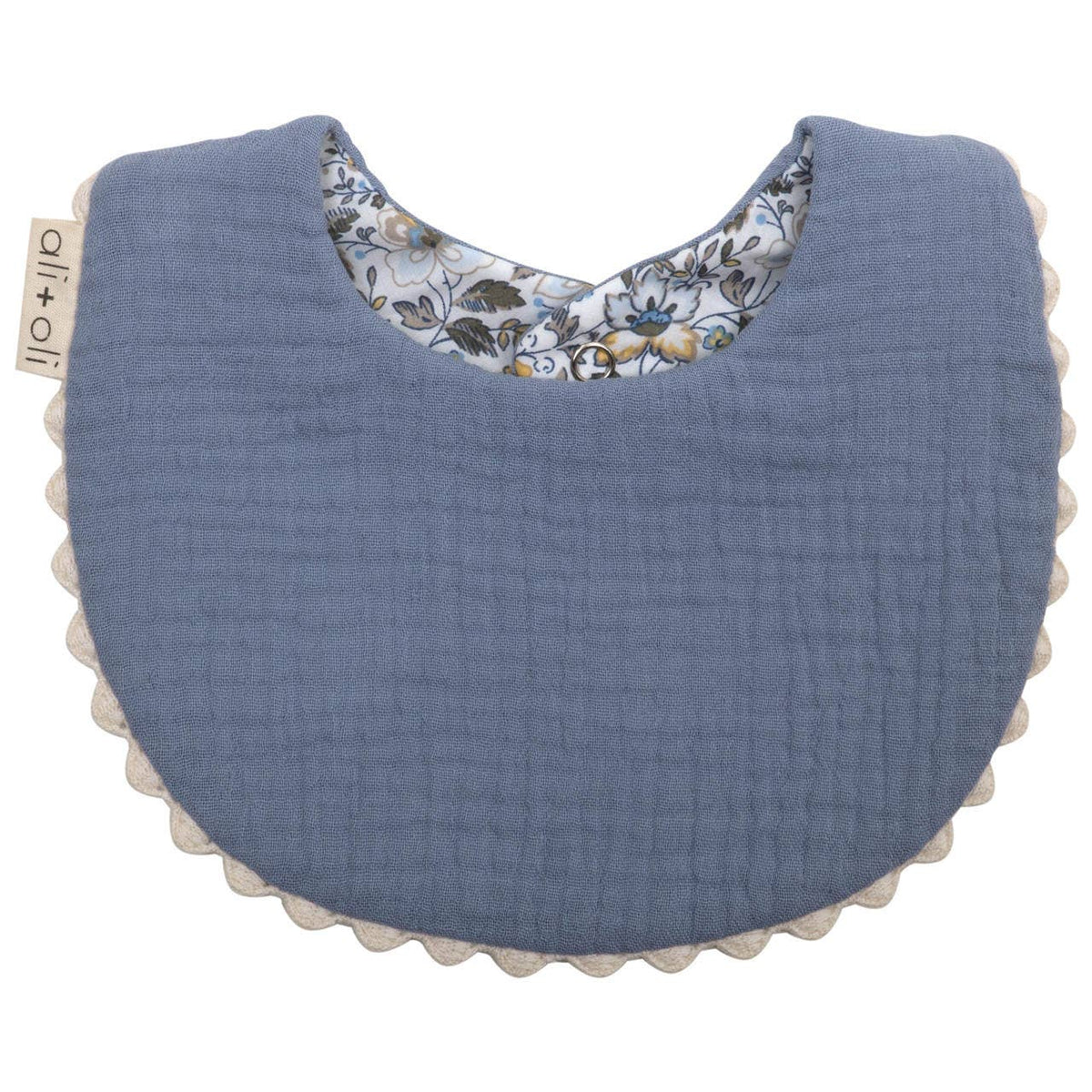 Blue Flowers Muslin Cotton Reversable Baby Bib