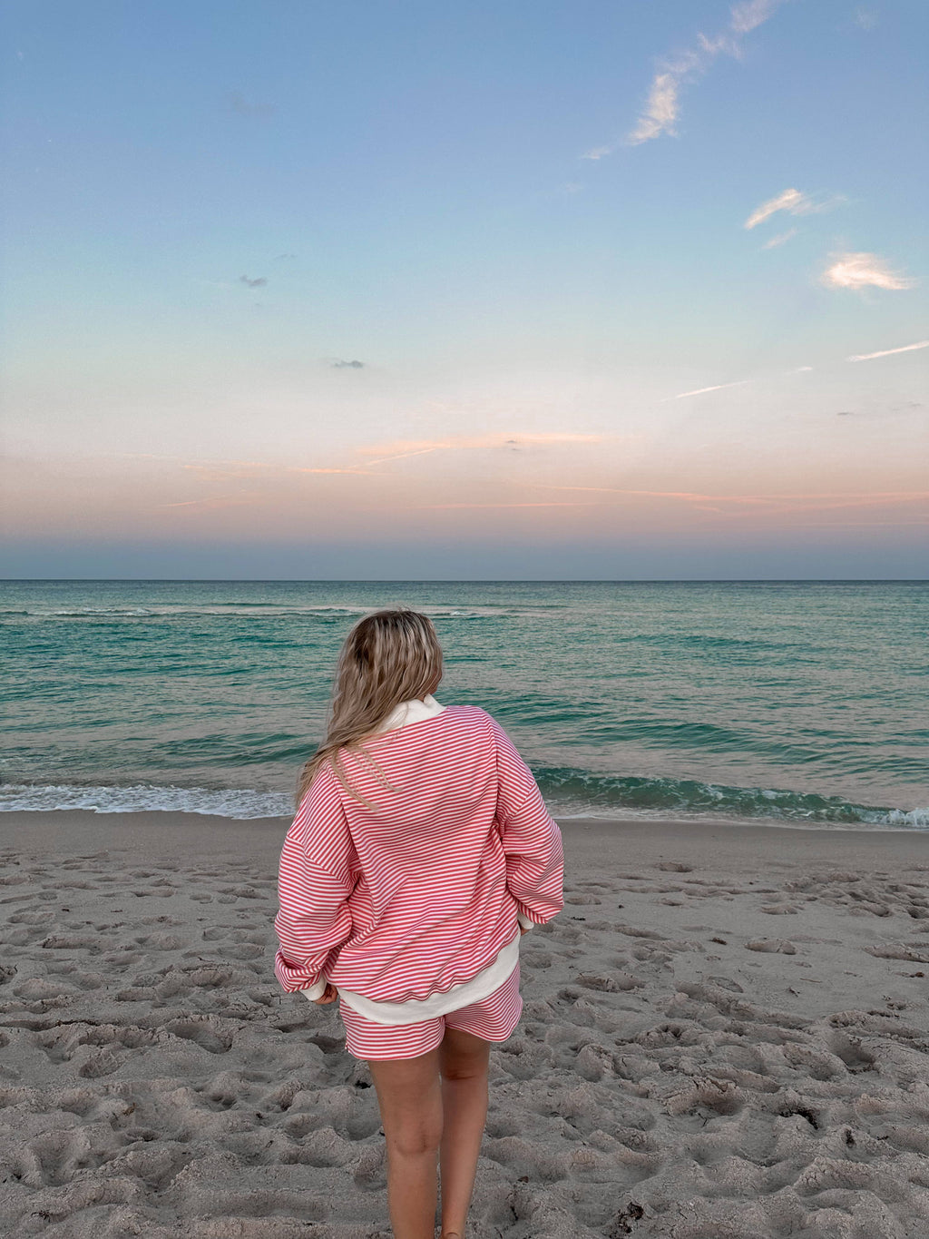 Pink and White Big Striped Mockneck Sweatshirt