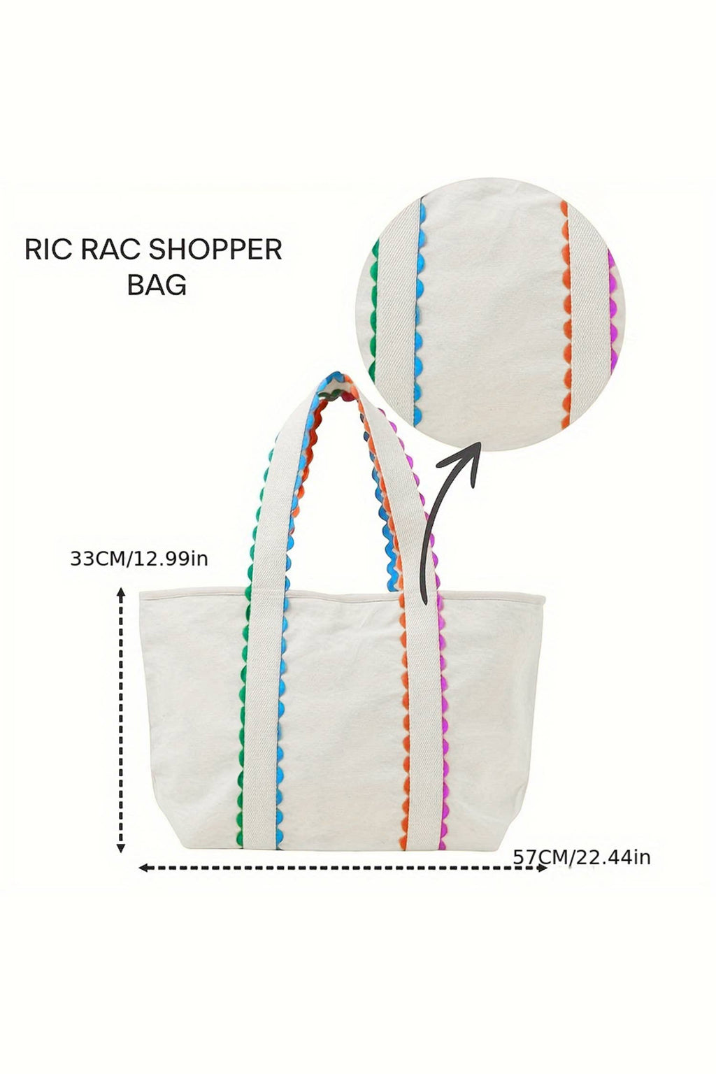 Colorful Ricrac Canvas Tote Bag