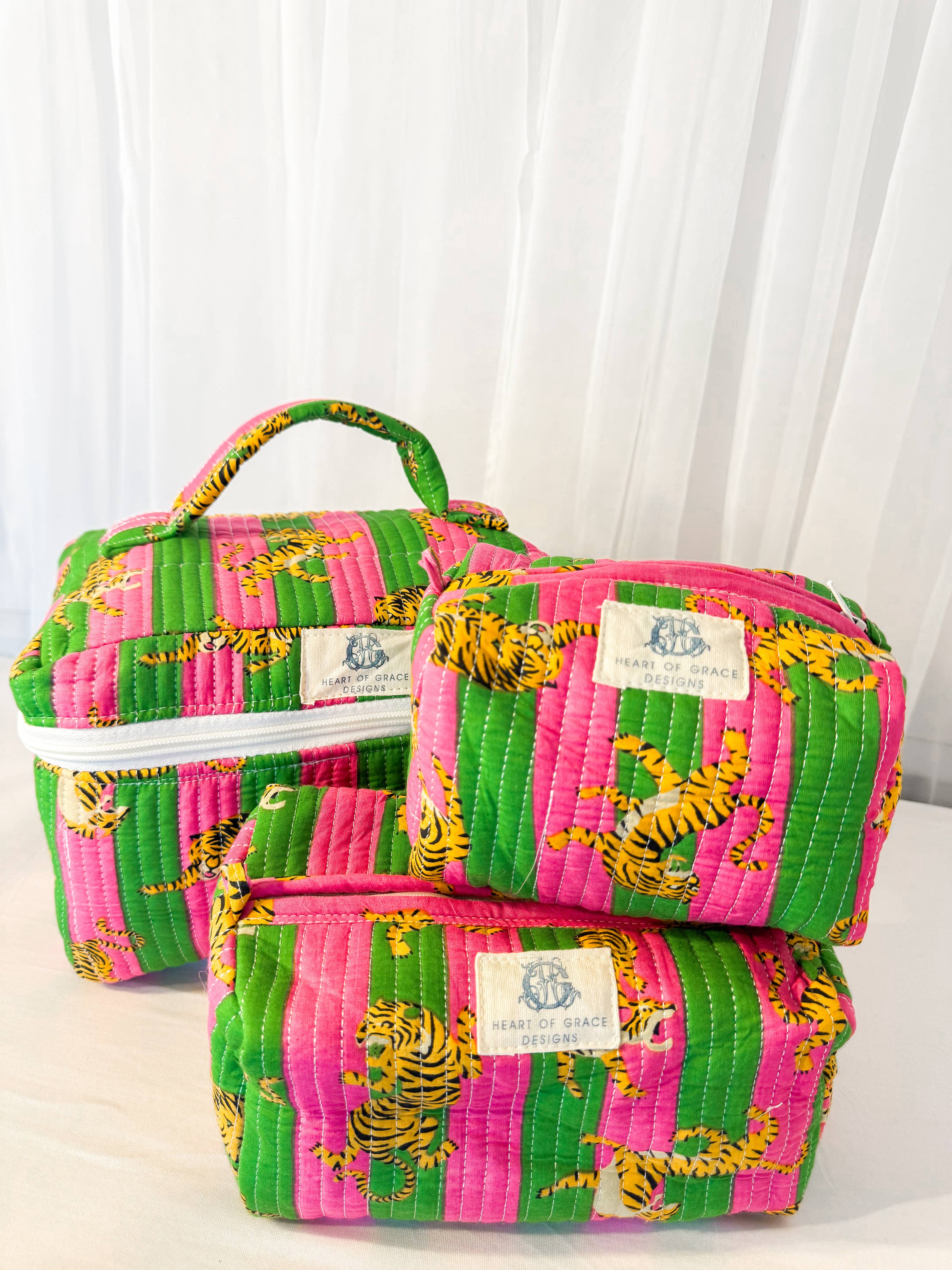 Tiger Quilted Cosmetic Bags | Set of 3