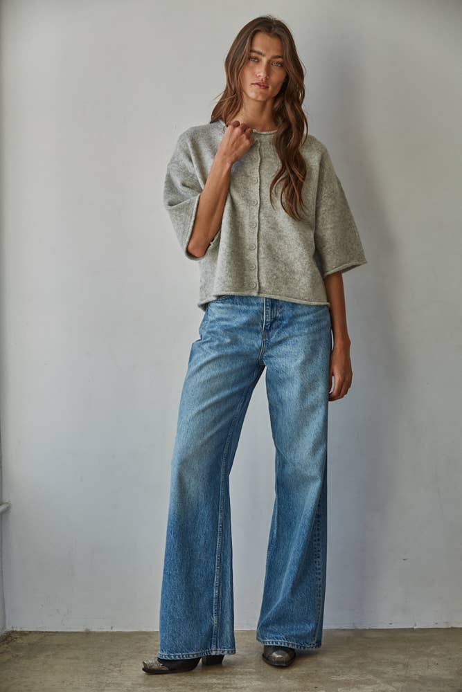 Cozy Knit Quarter Sleeve Button Up Sweater