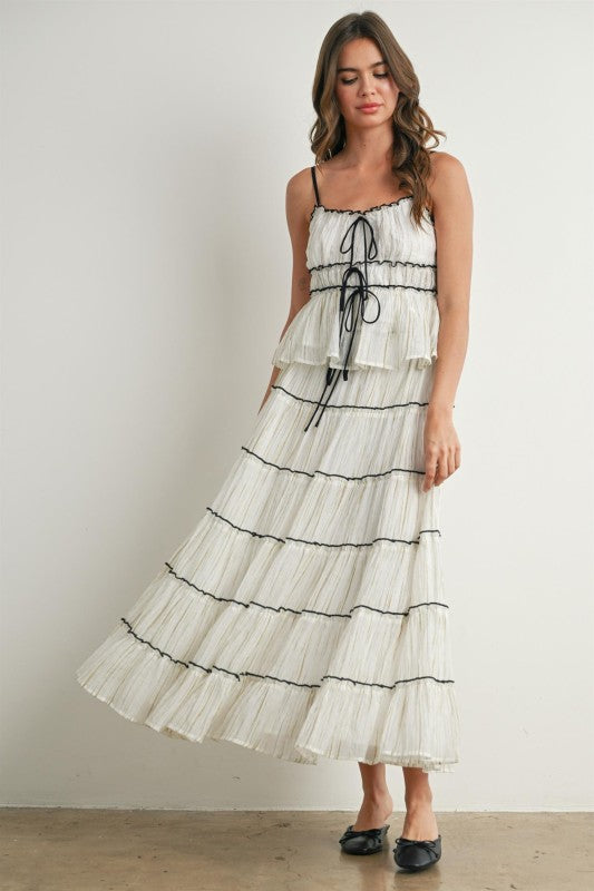 Ruffle Tiered Flowy Maxi Tie Front Skirt