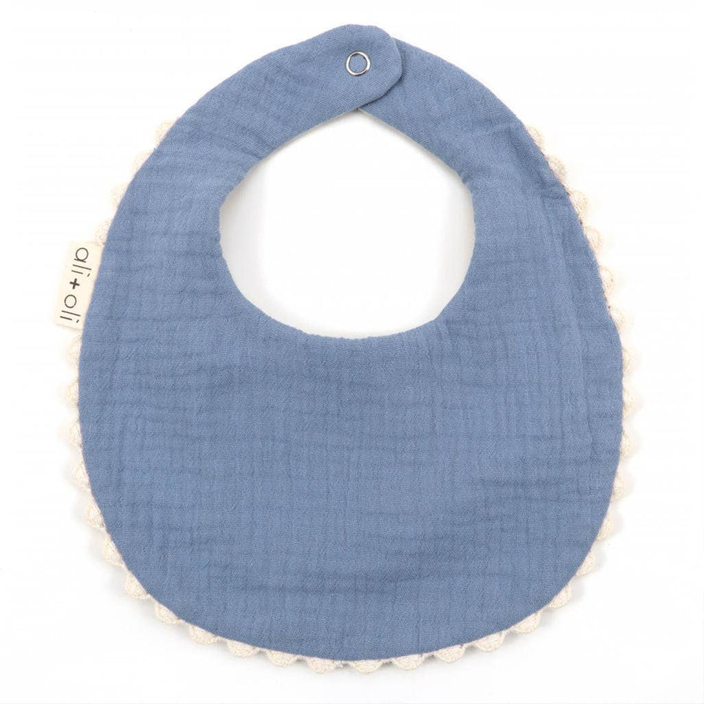 Blue Flowers Muslin Cotton Reversable Baby Bib