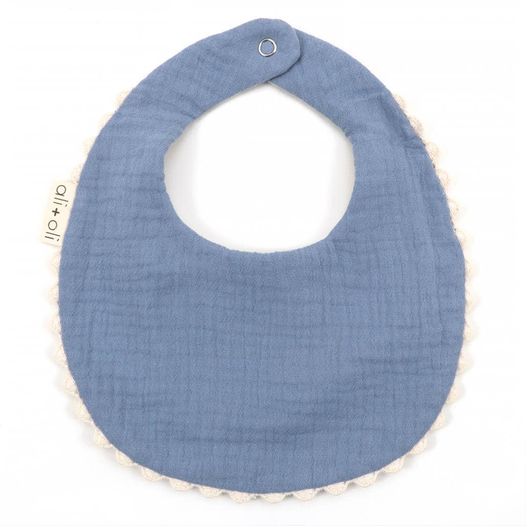 Blue Flowers Muslin Cotton Reversable Baby Bib