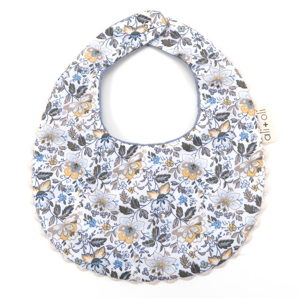 Blue Flowers Muslin Cotton Reversable Baby Bib