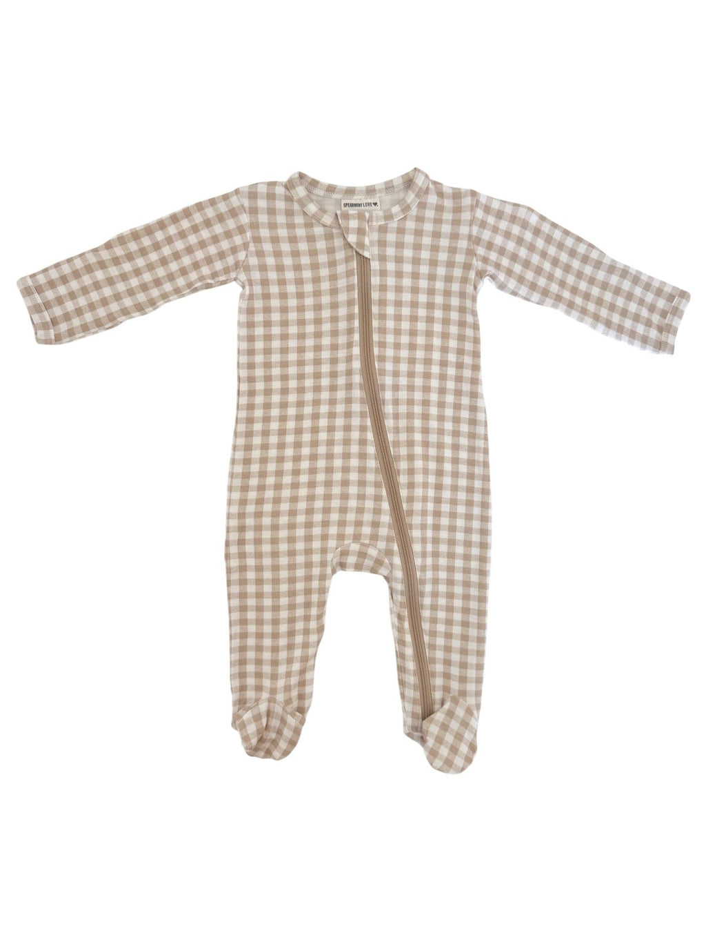 Tan Gingham 2-Way Zip Baby Footie