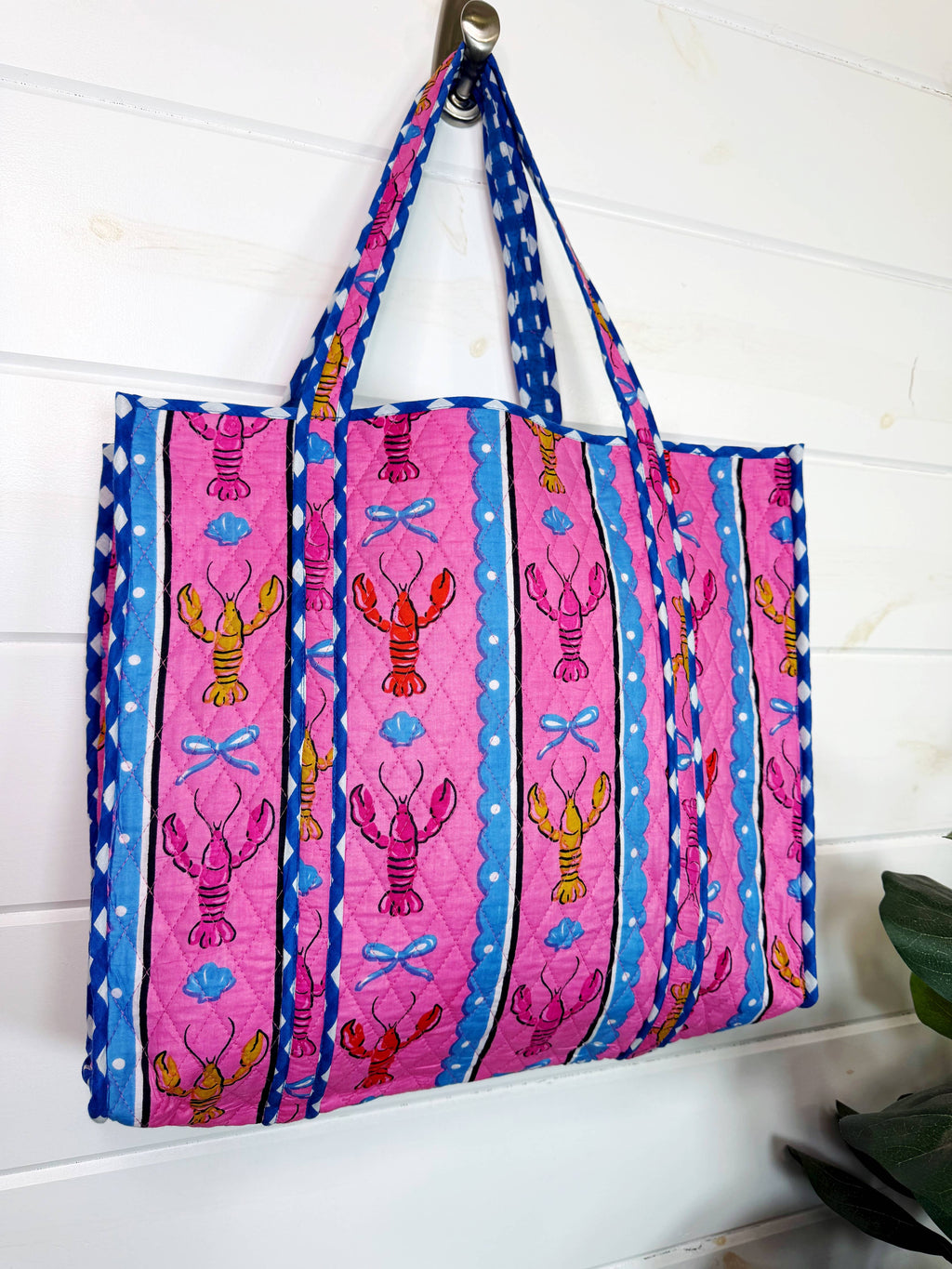 Quilted Pink Lobster Tote Bag