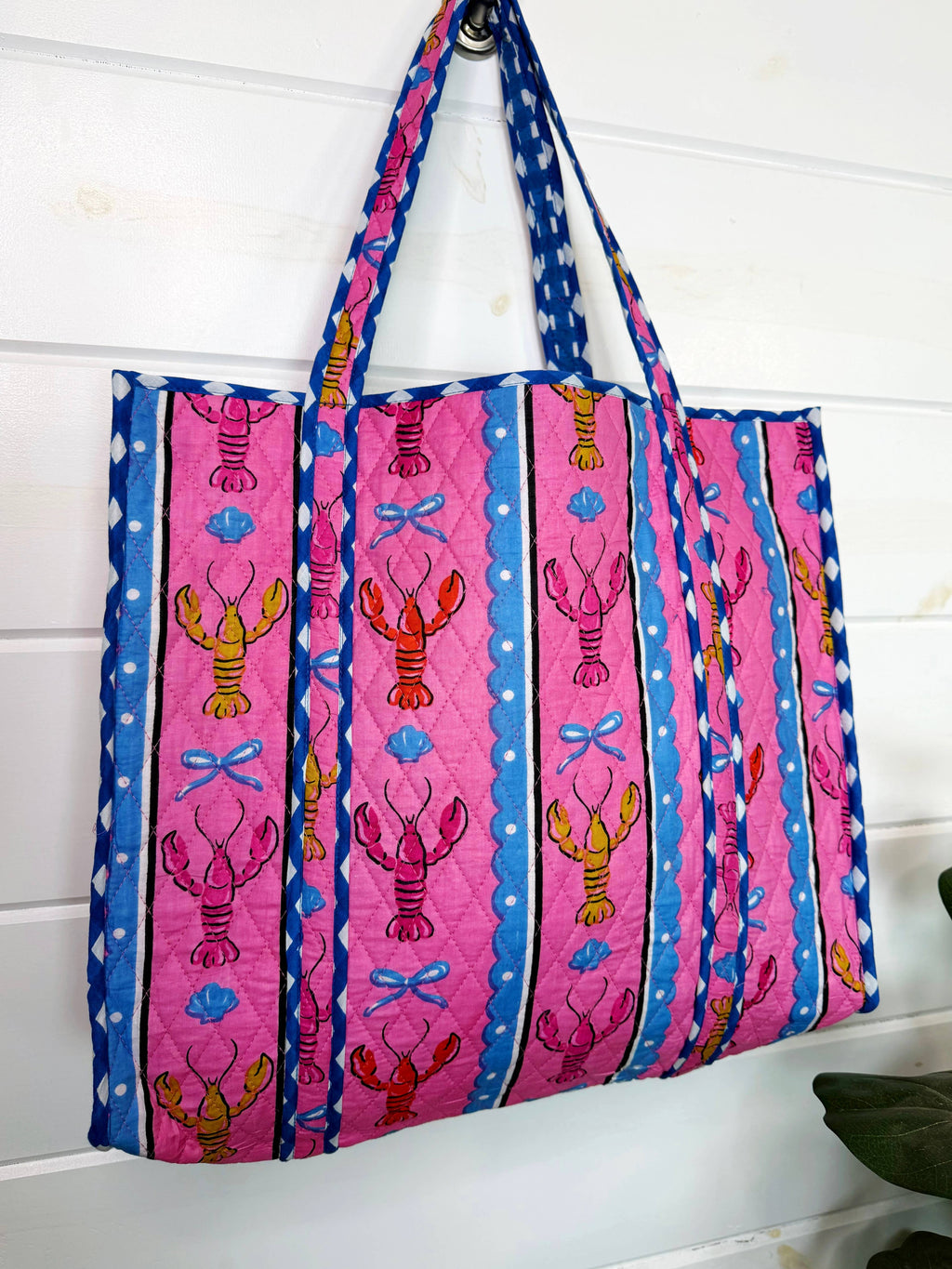 Quilted Pink Lobster Tote Bag
