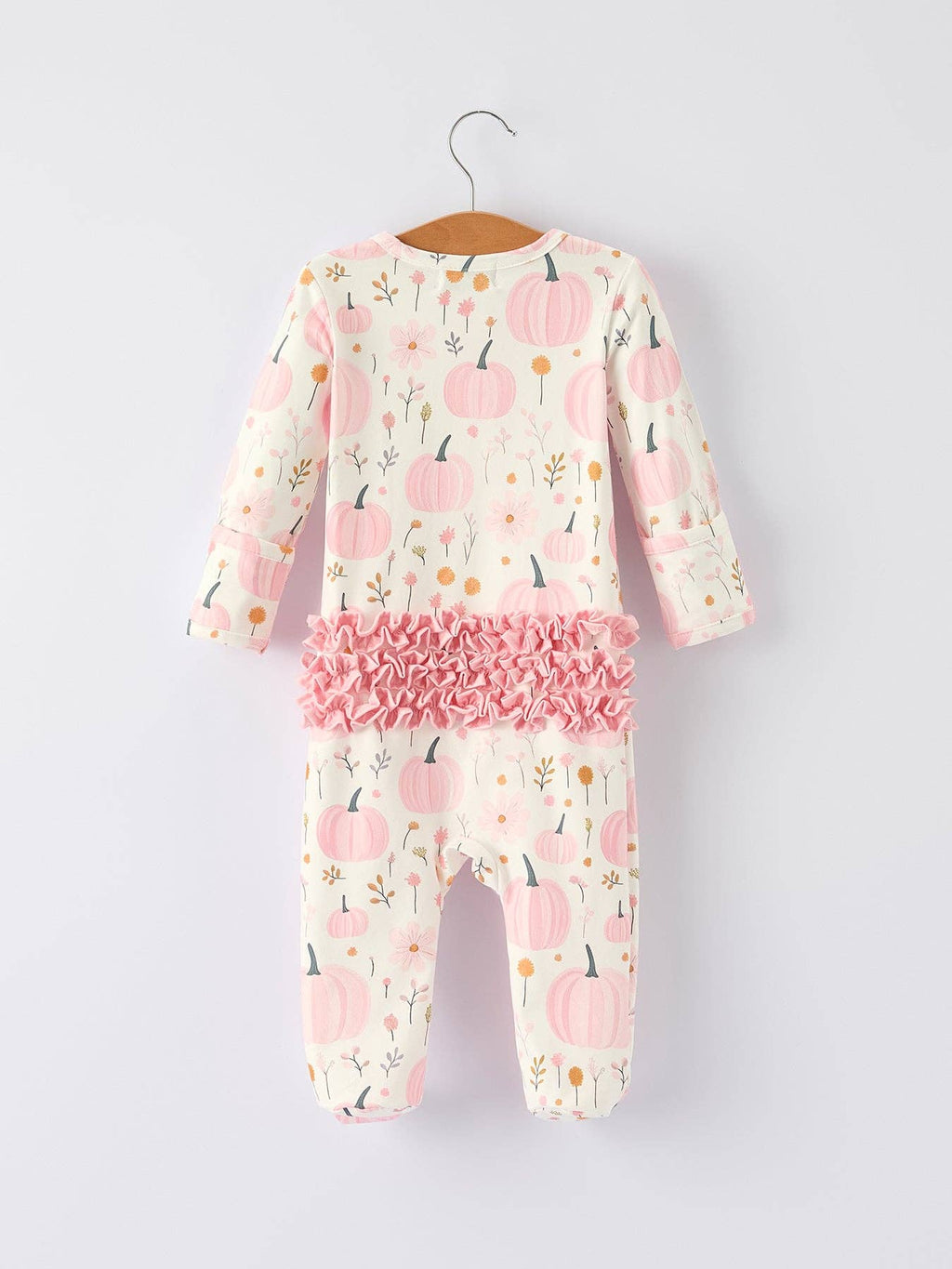 Pink Pumpkin Floral Print Baby Girls Romper