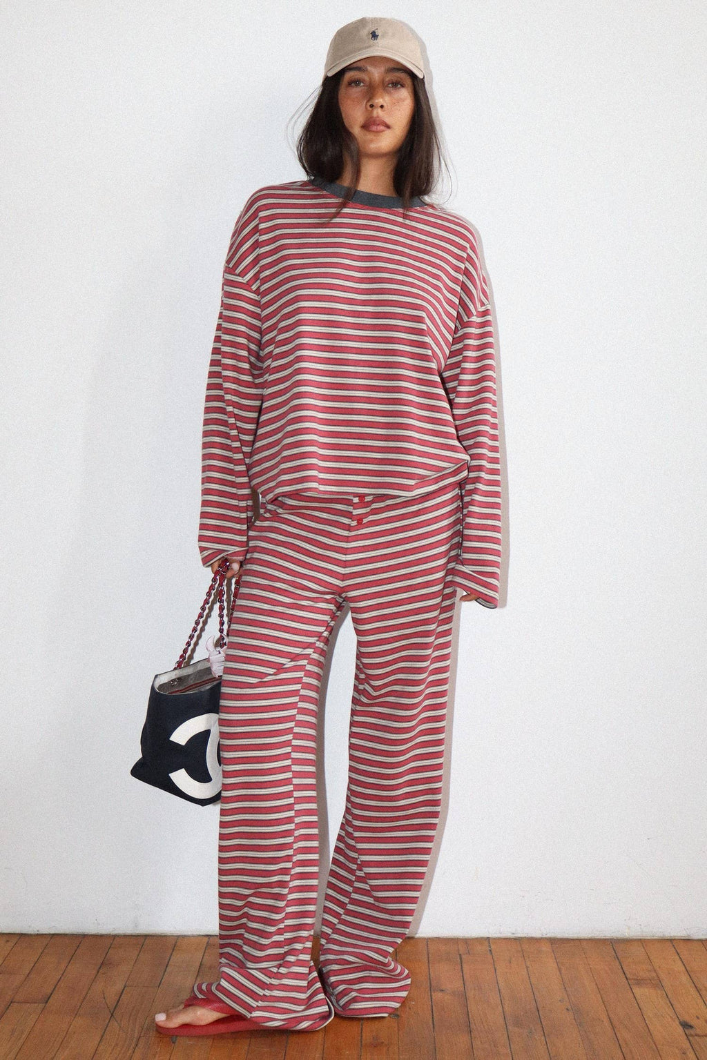 Navy and Red Striped Pants