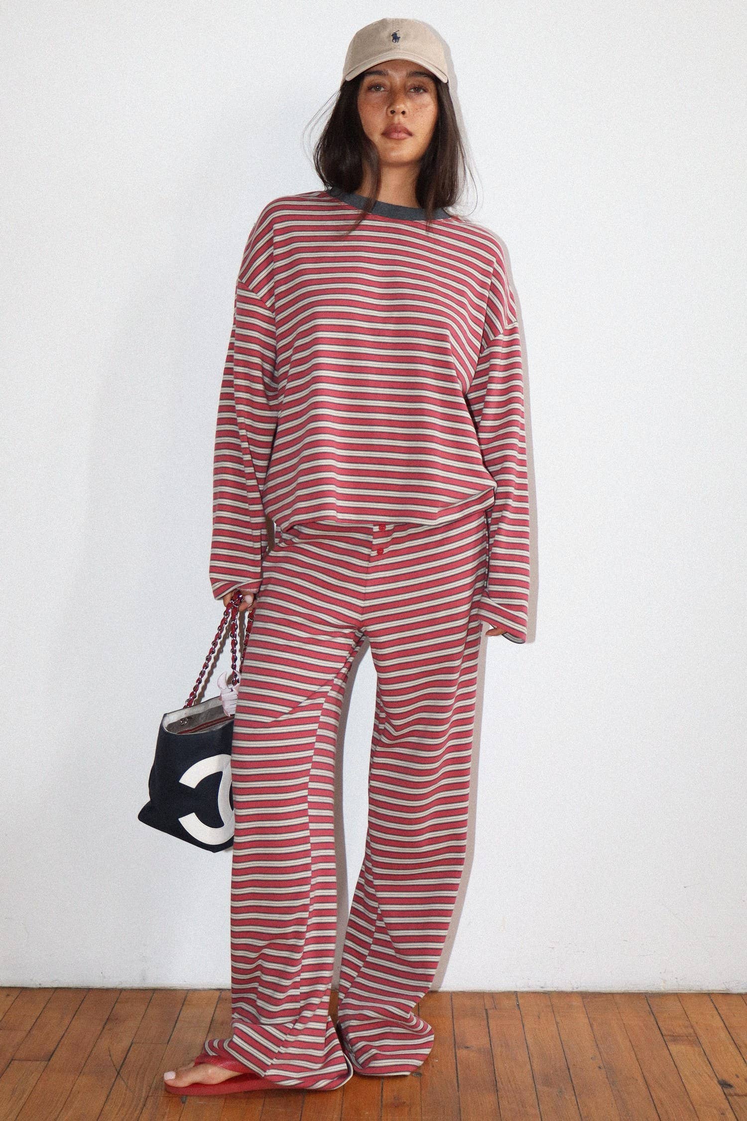 Navy and Red Striped Pants